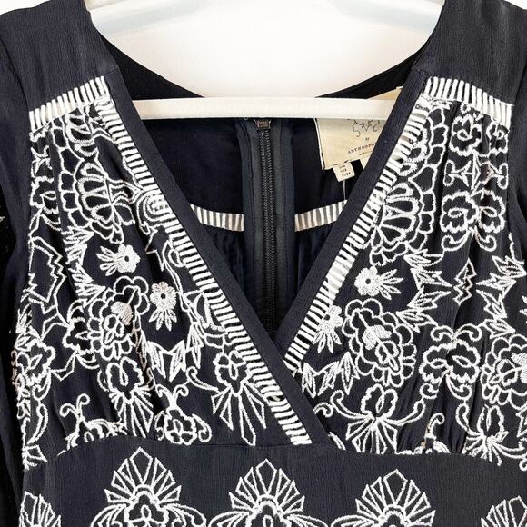 Vanessa Virginia by Anthropologie V Neck Embroidered Coquette Dress Black 2 NWT - Picture 9 of 14